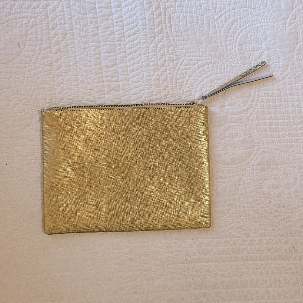 West Elm Gold Leather Zipper Pouch - New in Box